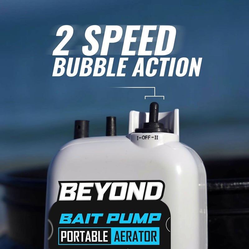 Beyond Braid Beyond Bait Pump Portable Live Bait Aerator - Long Lasting Battery Powered Bubbler - Water Resistant Design- XL Air Stone Keep Your Bait Alive Longer - Image 1